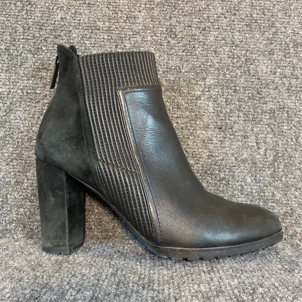 Donald Pliner Womens 8 Chelsea Boot Black Leather Suede Lug Sole Block Heel